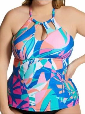 Raisins Multicolor Blue Pink Teal Halter One-Piece Swim